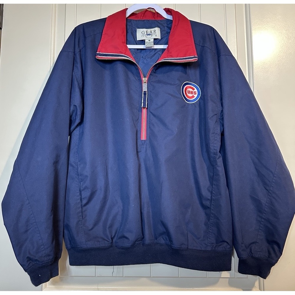 Vintage Y2K Chicago Cubs 1/2 Zip Pullover Windbreaker jacket sz M Cubbies